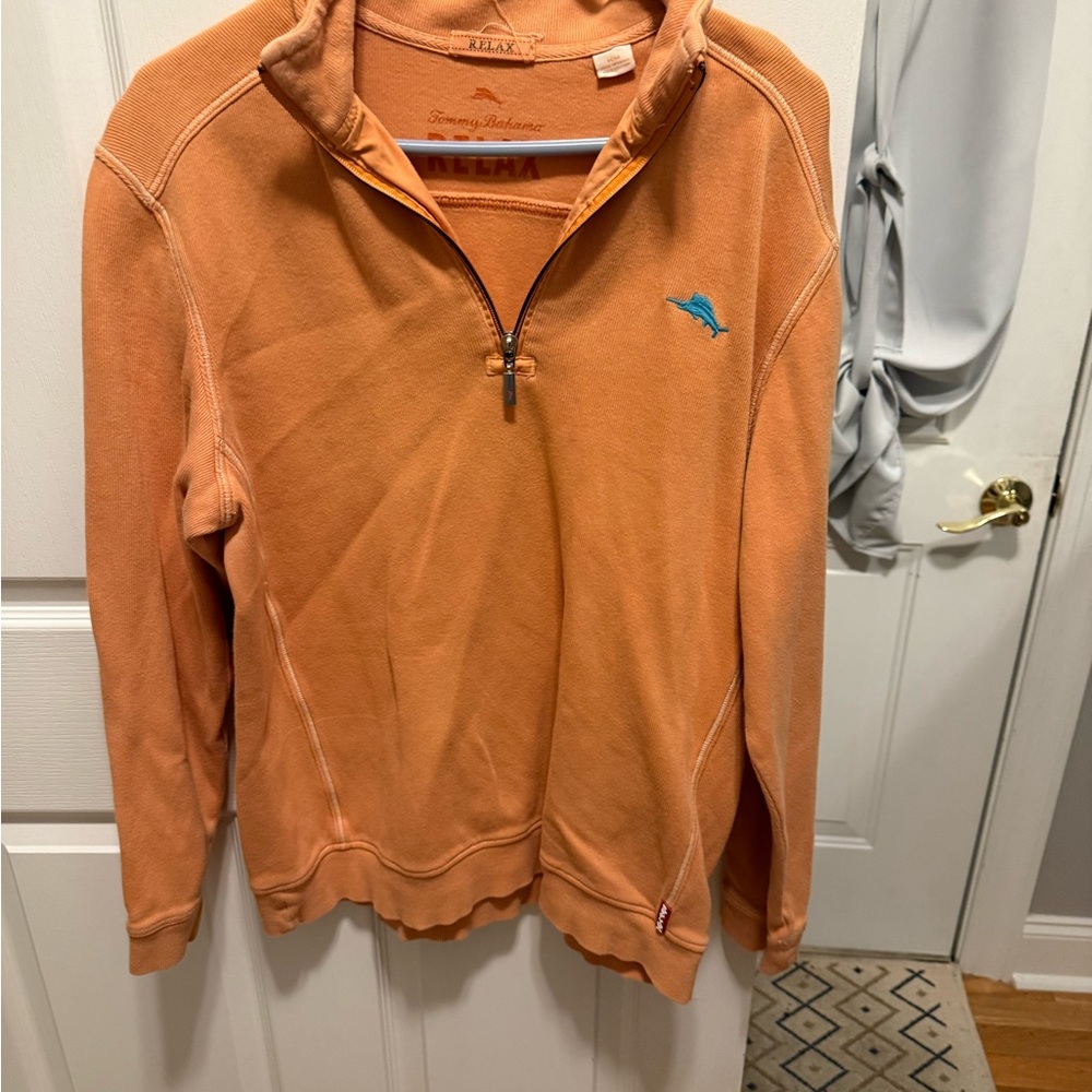 Tommy Bahama Orange Zip Up Sweater with Stand-Up Collar